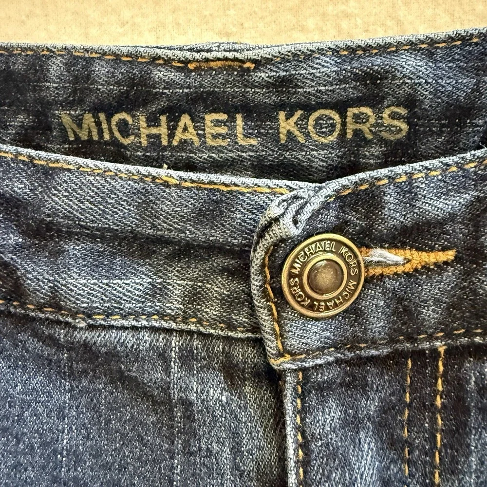 Michael Kors‎ Womens Bootcut Stretch Jeans Dark Wash Embroidered Pockets Size 12